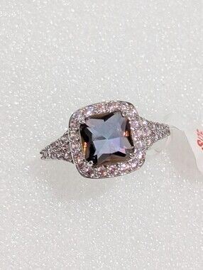 NWT Bomb Party 3ct Princess LC Andalusite Halo Crystal Rhodium Plated Sz 10 Ring